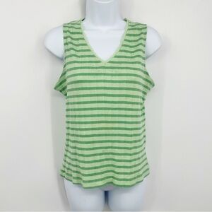 Vintage Y2K Green Stripe Tank Top Size Medium Fairycore Whimsical V Neck